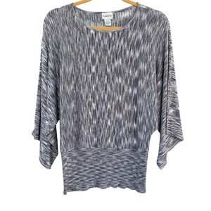 Chicos Womens Grey Metallic Space Dye Batwing Sleeve Knit Sweater Top Size 0 S